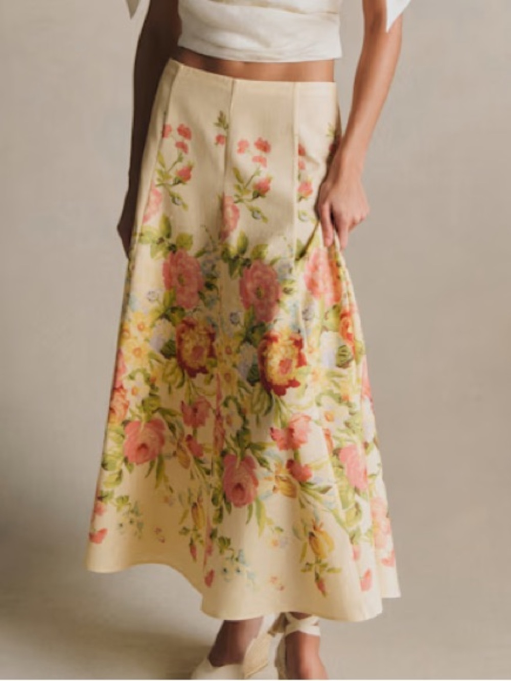 Sezane Soelle Skirt Estate Print Cream Ecru Size 34